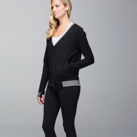 Lululemon H’Om Run Black & White Striped Full Zip Jacket Size 6 - Picture 1 of 10